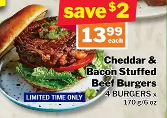 M & M Food Market Cheddar & Bacon Stuffed Beef Burgers offer