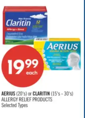 Shoppers Drug Mart AERIUS (20's) or CLARITIN (15's - 30's) ALLERGY RELIEF PRODUCTS offer