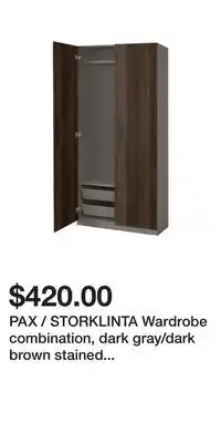 IKEA PAX / STORKLINTA Wardrobe combination, dark gray/dark brown stained oak effect offer