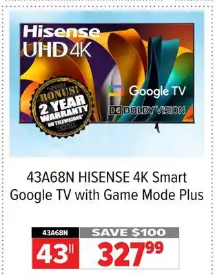 2001 Audio Video HISENSE 4K Smart Google TV with Game Mode Plus offer