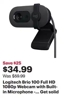 Best Buy Logitech Brio 100 Full HD 1080p Webcam with Built-in Microphone - Graphite offer