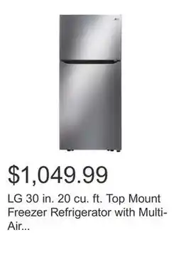 Costco LG 30 in. 20 cu. ft. Top Mount Freezer Refrigerator with Multi-Air Flow Cooling offer