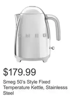 Costco Smeg 50's Style Fixed Temperature Kettle, Stainlesss Steel offer