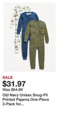 Old Navy Old Navy Unisex Snug-Fit Printed Pajama One-Piece 3-Pack for Toddler & Baby offer
