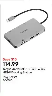 Staples Targus Universal USB-C Dual 4K HDMI Docking Station offer