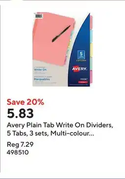 Staples Avery Plain Tab Write On Dividers, 5 Tabs, 3 sets, Multi-colour (11508) offer