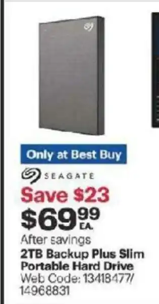 Best Buy 2TB backup plus slim portable hard drive offer