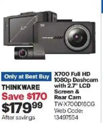 Best Buy X700 Full HD 1080p dashcam with 2.7" LCD screen & rear cam offer