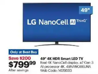 Best Buy 49" 4K HDR smart LED TV offer