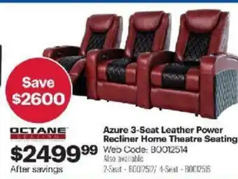 Best Buy Azure 3-seat leather power recliner home theatre seating offer