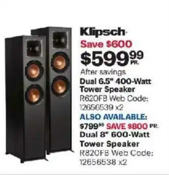Best Buy Dual 6.5" 400-watt tower speaker offer