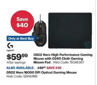 Best Buy G502 Hero high performance gaming mouse offer