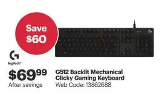 Best Buy G512 Backlit mechanical clicky gaming keyboard offer