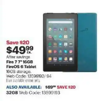 Best Buy Fire 7 7" 16GB fireOS 6 tablet offer