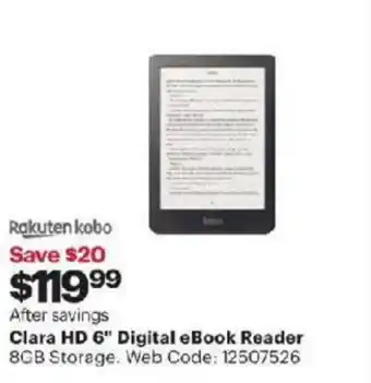 Best Buy Clara HD 6" Digital ebook reader offer