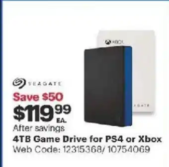 Best Buy 4Tb game drive for PS4 or XBOX offer