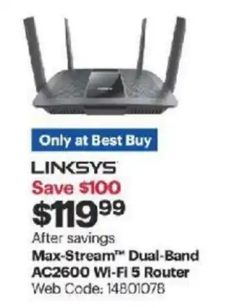 Best Buy Max-stream dual-band AC2600 wi-fi 5 router offer