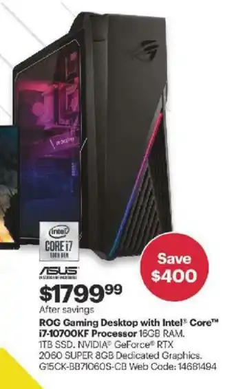 Best Buy ROG gaming desktop with intel core offer