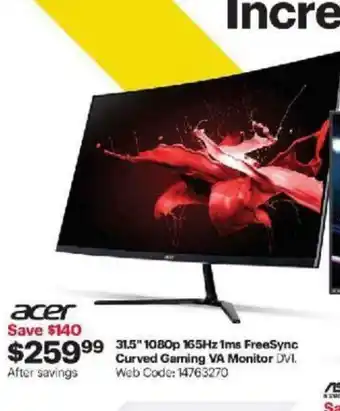Best Buy 31.5 1080p 165Hz 1ms FreeSync Curved Gaming VA Monitor offer
