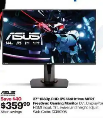 Best Buy 27 1080p FHD IPS 144Hz 1ms MPRT FreeSync Gaming Monitor offer