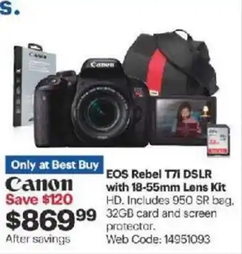 Best Buy EOS Rebel T7I DSLR with 18-55mm Lens Kit offer