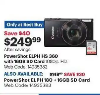 Best Buy PowerShot ELPH HS 360 with 16GB SD Card offer