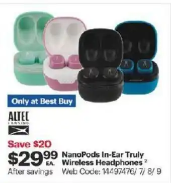 Best Buy NanoPods In-Ear Truly Wireless Headphones offer