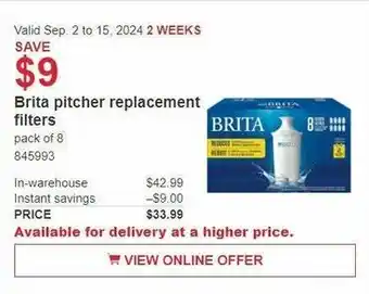 Costco Brita pitcher replacement filters offer