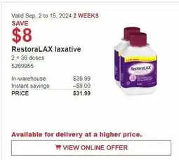 Costco RestoraLAX laxative offer