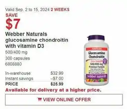 Costco Webber Naturals glucosamine chondroitin with vitamin D3 offer