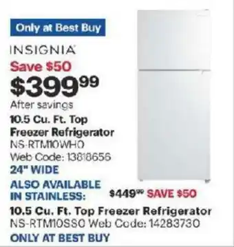 Best Buy 10.5 Cu Ft Top Freezer Refrigerator offer