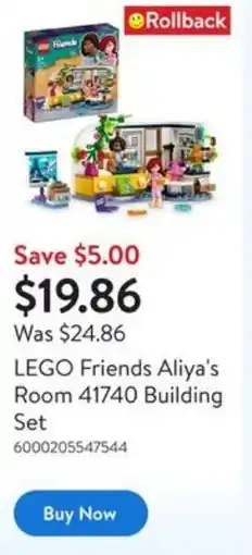 Walmart LEGO Friends Aliya's Room 41740 Building Set offer
