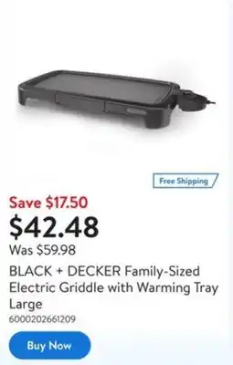Walmart BLACK+DECKER Family-Sized Electric Griddle with Warming Tray Large offer