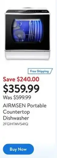 Walmart AIRMSEN Portable Countertop Dishwasher offer