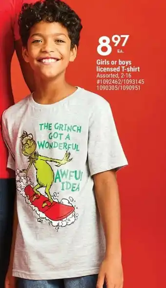 Giant Tiger Girls or Boys Licensed T-Shirt offer