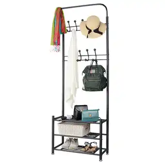 Walmart Multifuctional Clothing Rack Garment Rack Metal Entryway Coat Rack 3-Tier Shoe Bench with 18 Hooks,Easy Assembly offer
