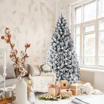 Walmart Costway 6ft Premium Snow Flocked Hinged Artificial Christmas Tree Unlit w/ Metal Stand offer