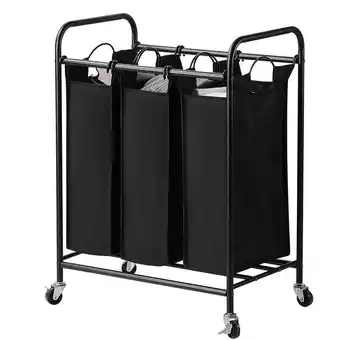 Walmart 3-Bag Laundry Hamper, Rolling Laundry Sorter Cart Heavy-Duty Sorting Hamper w/Removable Bags and Brake Casters, Black offer