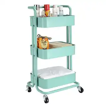 Walmart 3-Tier Metal Rolling Utility Cart Heavy Duty Storage Trolley Service Cart with Wheels, Turquoise offer