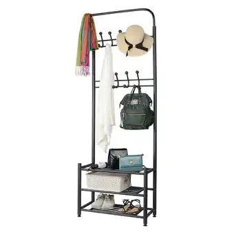 Walmart Multifuctional Garment Rack Coat Rack 3-Tier Shoe Bench with 18 Hooks for Coat Hat Umbrella, Easy Assembly offer
