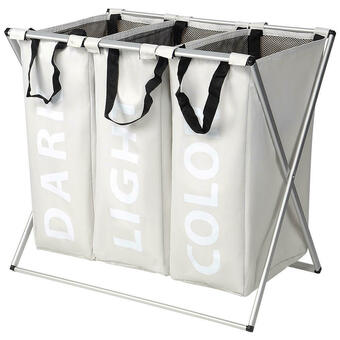 Walmart 3 Section Foldable Laundry Hamper Laundry Basket, Oxford Metal X-Frame Laundry Washing Sorter, Large 90L Capacity Clothes Sto offer