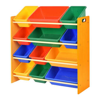 Walmart Kids Toy Storage Organizer Toys Boxes with 12 Plastic Bins for Children Toddler Bedroom Playroom, Multi-Colors Natural/Primar offer