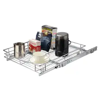 Walmart Kitchen Slide Out Cabinet Basket Organizer Drawer - Pull Out Under Cabinet Sliding Shelf, 17" W x 21" D x 4" H, Chrome offer