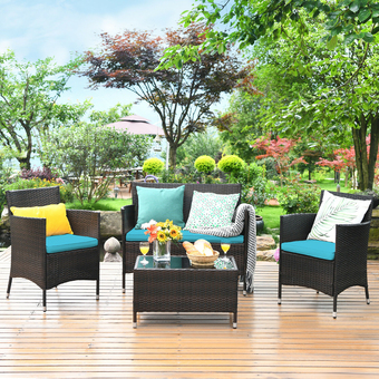 Walmart Costway 4PCS Outdoor Patio PE Rattan Wicker Table Shelf Sofa Furniture Set With Cushion offer
