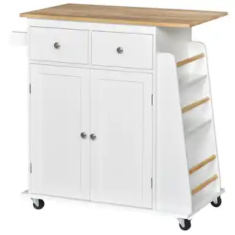 Walmart HOMCOM Rolling Kitchen Island Trolley Storage Cart with Rubber Wood Top, 3-Tier Spice Rack, Towel Rack Home Kitchen Carts offer