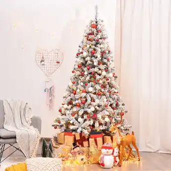 Walmart Costway 7.5ft Pre-Lit Premium Snow Flocked Hinged Artificial Christmas Tree w/ 450 Light offer