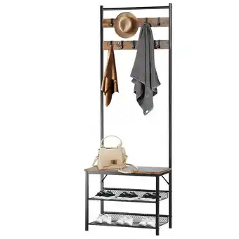 Walmart Entryway Clothing Garment Rack Multifuctional Coat Hat Rack Hall Tree W/ 2-Tier Shoe Bench & 10 Hooks offer