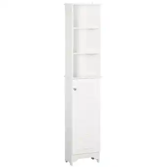 Walmart HOMCOM Tall Bathroom Storage Cabinet, Freestanding Linen Tower with 3-Tier Open Adjustable Shelf and Cupboard, White offer