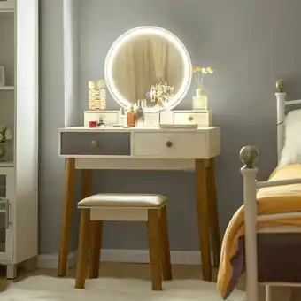 Walmart Costway Vanity Table Set 3 Color Lighting Modes MakeUp Table & Stool Set Jewelry Divider offer