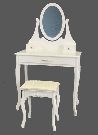 Walmart Viscologic Cherish Wooden Mirrored Makeup Vanity Dressing Table with Stool (White) offer